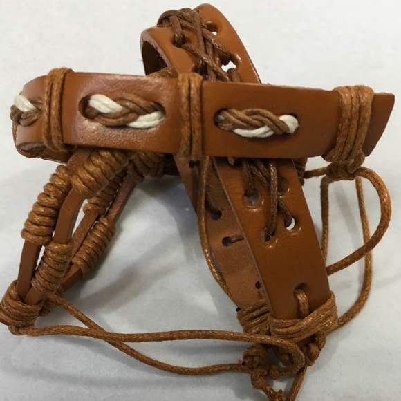 Genuine Leather Unisex 3 Piece Wristband Bracelet - Picture 6 of 8